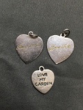 Lot of Three Sterling Silver Heart Charms