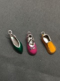 Lot of Three Sterling Silver Enameled Shoe Charms