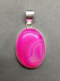 New! Gorgeous Pink Botswana Gemstone Cabochon 2in Long Sterling Silver Pendant