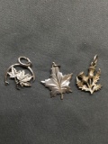 Lot of Three Sterling Silver Plant Themed Charms