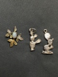 Lot of Three Sterling Silver Plant Themed Charms