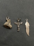 Lot of Three Sterling Silver Native American Themed Charms
