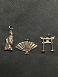 Lot of Three Sterling Silver Asian Themed Charms