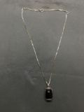 Unique Double-Sided Sterling Silver Pendant w/ Onyx & Pink Mother of Pearl Cabochons & 18in Box