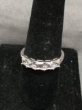 Five Princess Faceted CZ Centers Sterling Silver Anniversary Band
