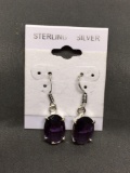 New! Beautiful Oval Faceted Amethyst 1 1/8in Pair of Sterling Silver Earrings