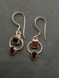 Pear & Square Step Faceted Garnet Featured 17mm Long 12mm Wide Pair of Sterling Silver Shepard's