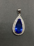 New! AAA Quality Gorgeous Faceted Blue Quartz Center w/ White Topaz Accent 1.5in Long Sterling