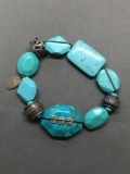 Silpada Designer 8in Long Bracelet w/ Large Faceted Turquoise & Sterling Silver Beads