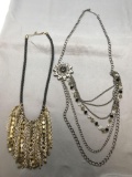 Lot of Two Rhinestone Accented Fashion Chandelier Necklaces, One 22in Long & One 28in Long