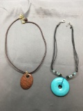 Lot of Two Fashion Necklaces, One w/ Large Circular Turquoise Pendant & One w/ Oval Jasper Pendant
