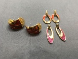 Lot of Three Various Style Color Enameled Pairs of Gold-Tone Fashion Earrings