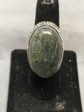 New! Gorgeous Large Oval Blue Fire Labradorite Cabochon Center Detailed Sterling Silver Ring