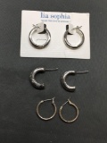 Lot of Three Various Style Silver-Tone Pairs of Hoop Earrings