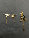 Lot of Three Various Style Gold-Tone Kangaroo Themed Fashion Pins