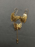 Lot of Three Various Style Gold-Tone Butterfly Themed Fashion Pair of Earrings and Pin