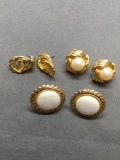 Lot of Three Various Style Rope Detailed Gold-Tone Pairs of Fashion Button Earrings