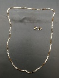 Lot of Two Matched Set Freshwater Baroque Pearl & Gemstone Accented 36in Necklace & Pair of Earrings