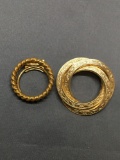 Lot of Two Various Style Round Wreath Motif Gold-Tone Fashion Brooch & Scarf Clip
