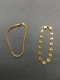 Lot of Two Various Style Gold-Tone Fashion 7in Bracelets