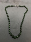 Graduating Round 5 - 12mm Round Jade Beaded 20in Long Necklace w/ Sterling Silver Toggle Clasp