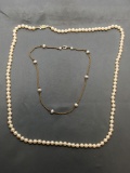Lot of Two Various Style Faux Pearl Accented Fashion Necklaces, One 16in & One 30in