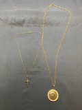 Lot of Two Various Style Gold-Tone Fashion Necklaces, One 22in Long & One 16in Long