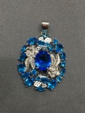 New! AAA Quality Gorgeous Detailed Swiss Blue Taopaz Featured 2in Long Sterling Silver Pendant