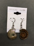 New! Gorgeous Ammonite Fossil 1.75in Pair of Sterling Silver Earrings