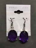 New! Gorgeous Oval Checkerboard Faceted 1 2/8in Pair of Sterling Silver Earrings