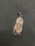 Beach Sandal Design 23mm Long 9mm Wide Round Faceted Blue Topaz Accented Sterling Silver Pendant