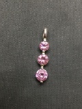 Three Tier Graduating Round Faceted Pink CZ Centers 29mm Long 5.5mm Wide Sterling Silver Journey