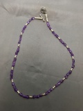 Tumbled Oval Amethyst Gems w/ Sterling Silver Spacers & Toggle Clasp 24in Long Necklace