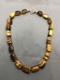 Graduating Size Tumbled Tiger's Eye Quartz Beaded 18in Long Necklace w/ Sterling Silver Toggle Clasp
