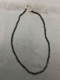 Rustic Hand-Faceted 3.5mm Wide Onyx Gemstone Beaded 18in Long Necklace w/ Sterling Silver Clasp