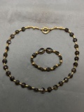 Lot of Two Matched Set Faceted Smokey Topaz Gold-Tone Alloy Beaded Jewelry, One 20in Long Necklace &
