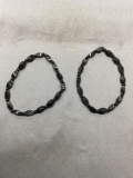 Lot of Two Matched Faceted Polished Onyx Beaded 7in Long Bracelets
