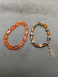 Lot of Two Faceted Agate Beaded 7in Long Bracelets