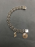 Rhythm Designer Double Inifinity Link 13mm Wide 8in Long Sterling Silver Bracelet w/ Two Charms