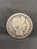 1908-D United States Barber Silver Half Dollar - 90% Silver Coin from Estate