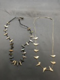 Lot of Two Carved Gemstone Beaded 22in Long Station Necklaces, One Fish Themed & One Bird