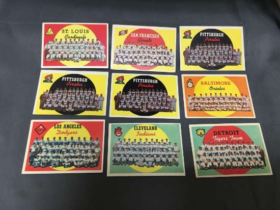 9 Card Lot of 1959 Topps TEAM CARDS Vintage Baseball Cards from ENORMOUS COLLECTION