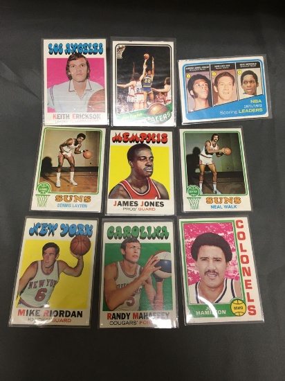 9 Card Lot of Vintage 1970's Basketball Cards with Stars and Hall of Famers from Estate