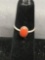 Oval 8x5mm Red Coral Cabochon Center Sterling Silver Ring Band