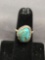 Rope Frame Detailed Triangular 13x9mm Polished Turquoise Cabochon Old Pawn Mexico Sterling Silver