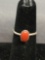 Oval 8x5mm Red Coral Cabochon Center Sterling Silver Ring Band