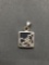 Square 10x10mm Floral Filigree Decorated Sterling Silver Signed Designer Pendant w/ Square Onyx