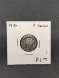 1918 United States Mercury Silver Dime - 90% Silver Coin from Estate