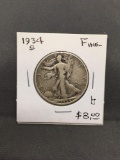 1934-S United States Walking Liberty Silver Half Dollar - 90% Silver Coin from Estate