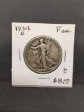 1934-S United States Walking Liberty Silver Half Dollar - 90% Silver Coin from Estate